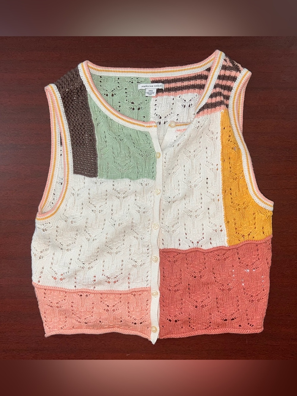 Colorblock Knit Button-Front Vest in Cream, Pink, Coral, Mint, Mustard